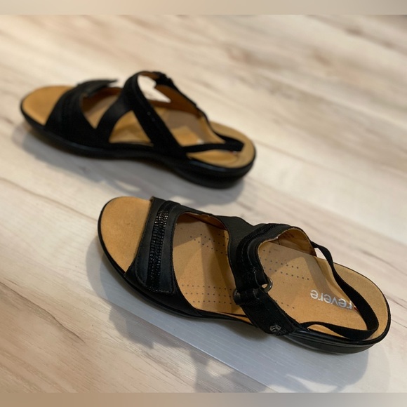 Revere~Rio~Onyx/BlackLizard~Leather~Adjustable Hook & Loop Strap~Sandal~Size 10 - Picture 3 of 14